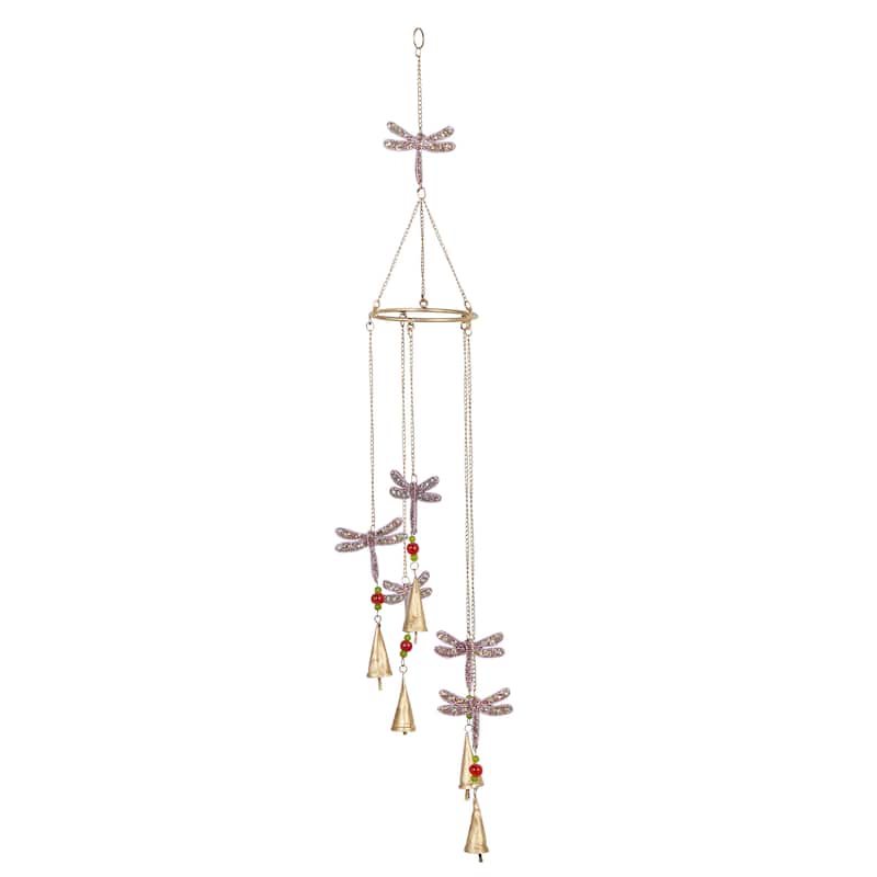 Gold Metal Handmade Indoor Outdoor Windchime with Glass Beads and Cone Bells
