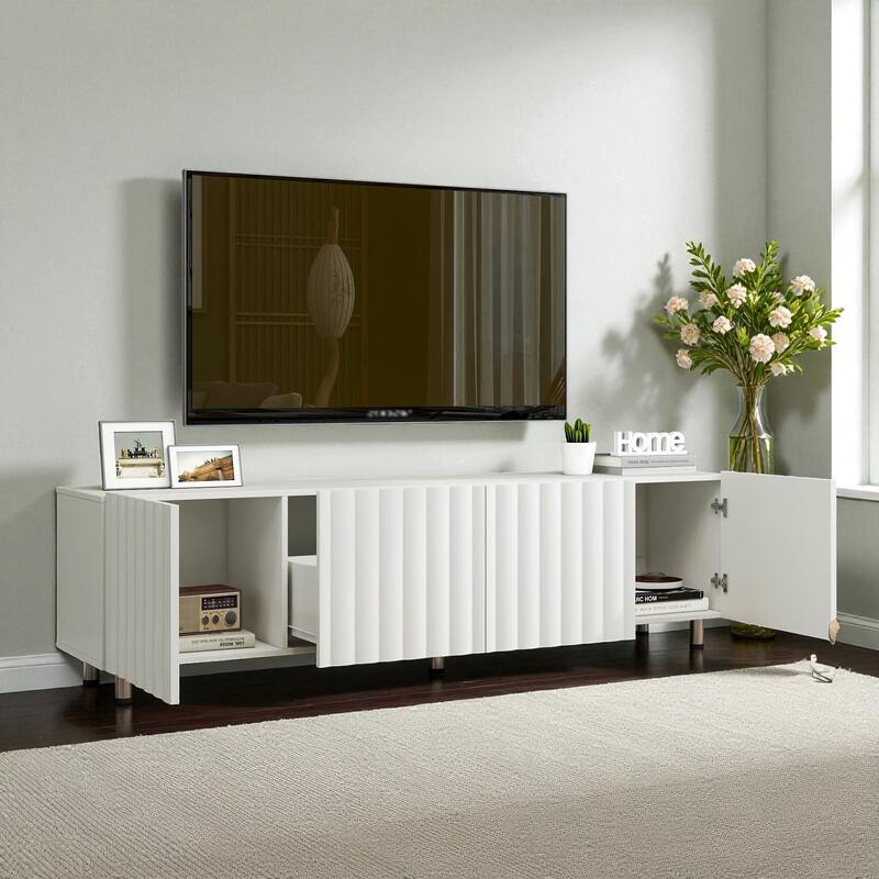 Modern TV Stand for 65+ Inch TV, 70" Entertainment Center with 2 Drawers, Wood Media Console Cabinet with Metal Legs