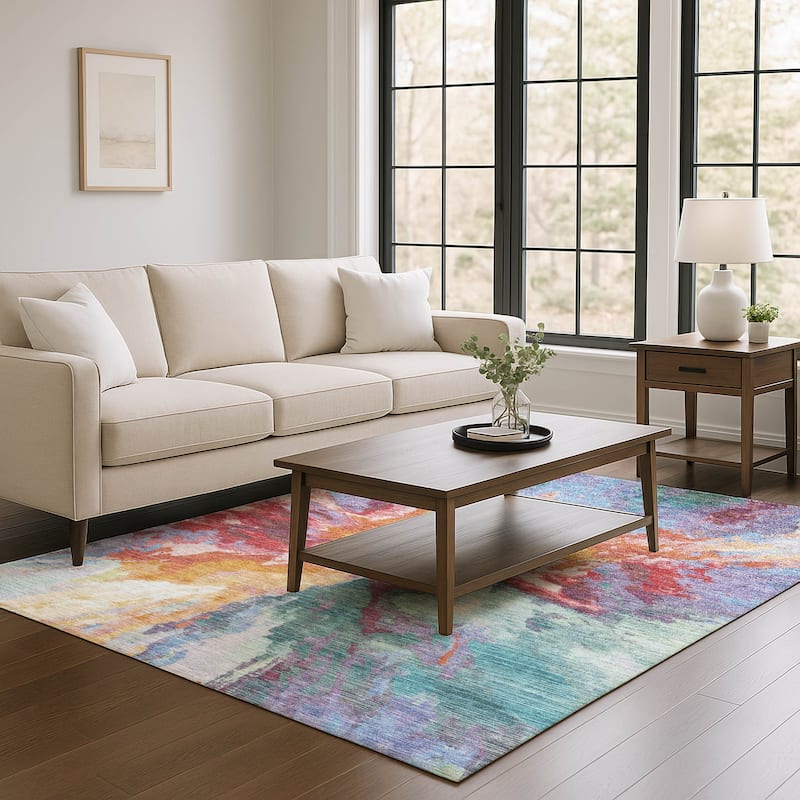 Premium Washable Super Soft Abstract Burst Mayfield Rug - Orange - 2'6" x 3'10"