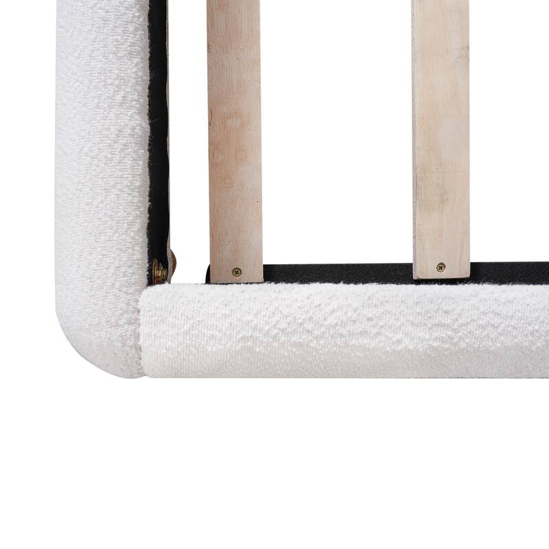 Christopher Knight Home - Camellia Modern Boucle Upholstered Bed Frame with Thick Curved Headboard and Wood Legs