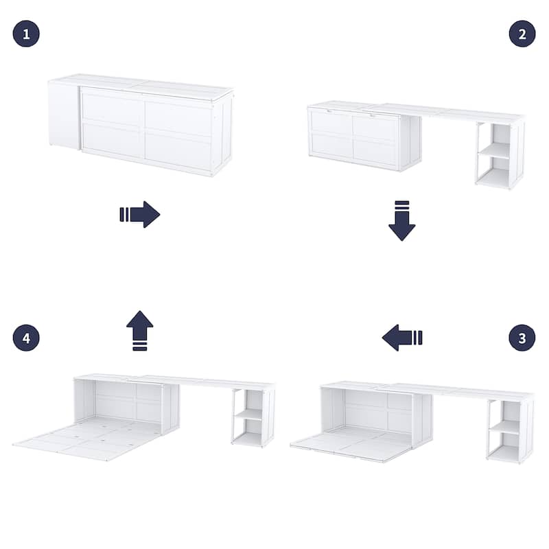 Queen Size Murphy Bed with Rotable Desk, White