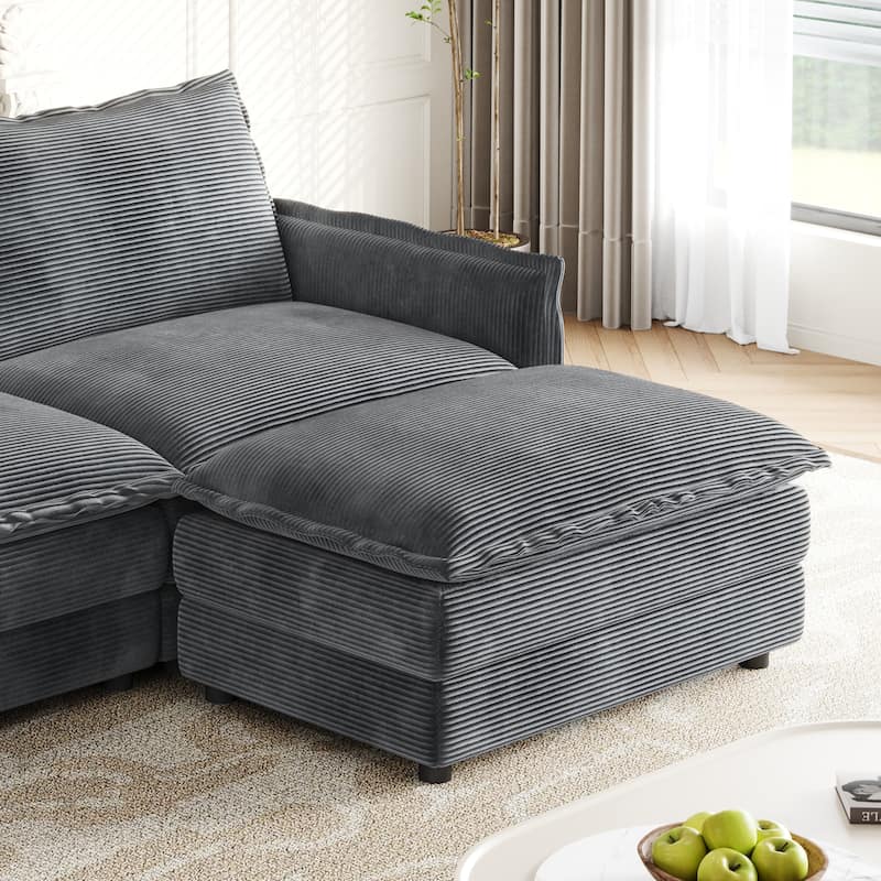 Convertible Sleeper Sofa Bed 109" Oversized Modular Sectional Sofa Deep Seat Corduroy Cloud Couch with 3 Ottomans