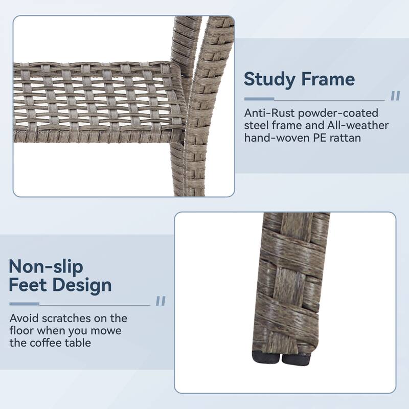 Outdoor Coffee Table/ Side Table with UV-Resistant PE Wicker