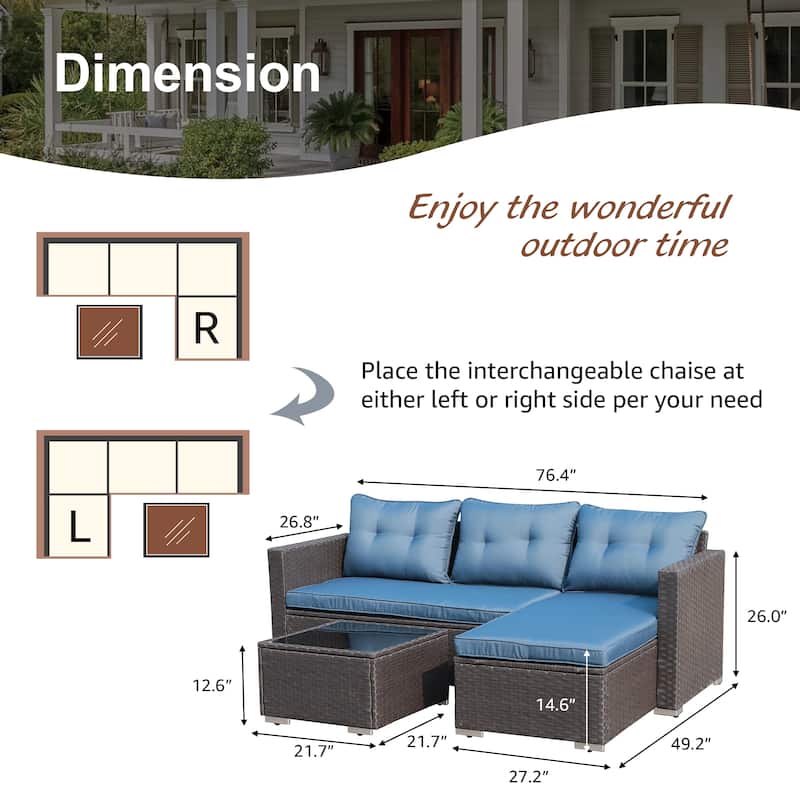PE Wicker 3-piece Outdoor Sectional Set