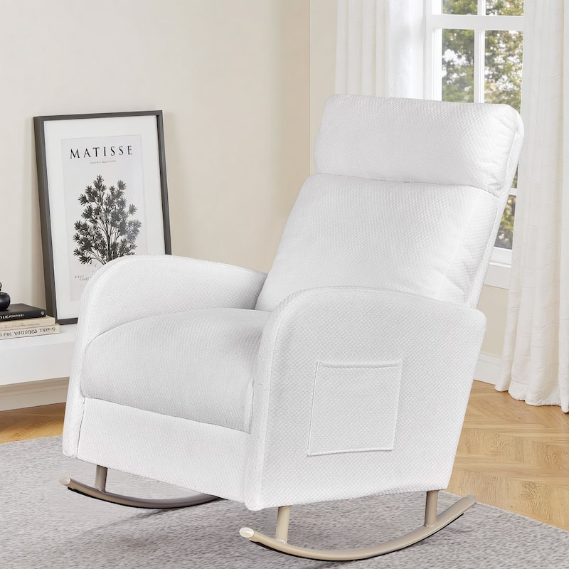 Chenille Nursery Armchair Rocking Chair Set of 1 with Metal Legs with Side Pocket for Living Room