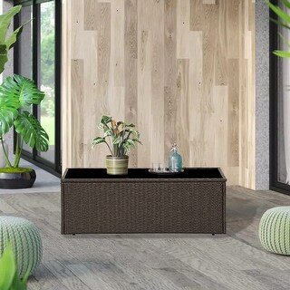 Royalcraft Outdoor Rattan Wicker Glass Top Coffee Table - Bed Bath ...
