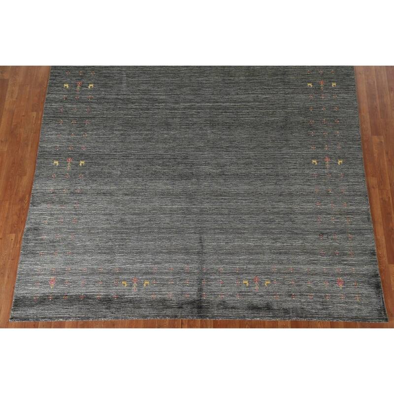 Gabbeh Area Rug Hand-Knotted Grey Wool Carpet - 7'11"x 9'10"