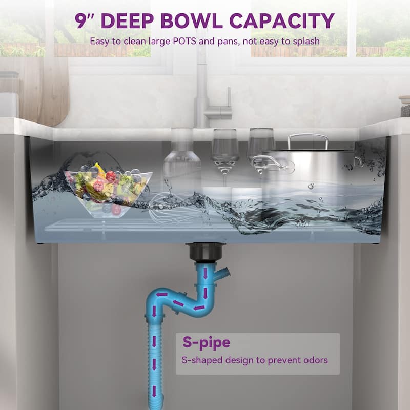 30'' Stainless Steel Single Bowl Black Kitchen Undermount Sink