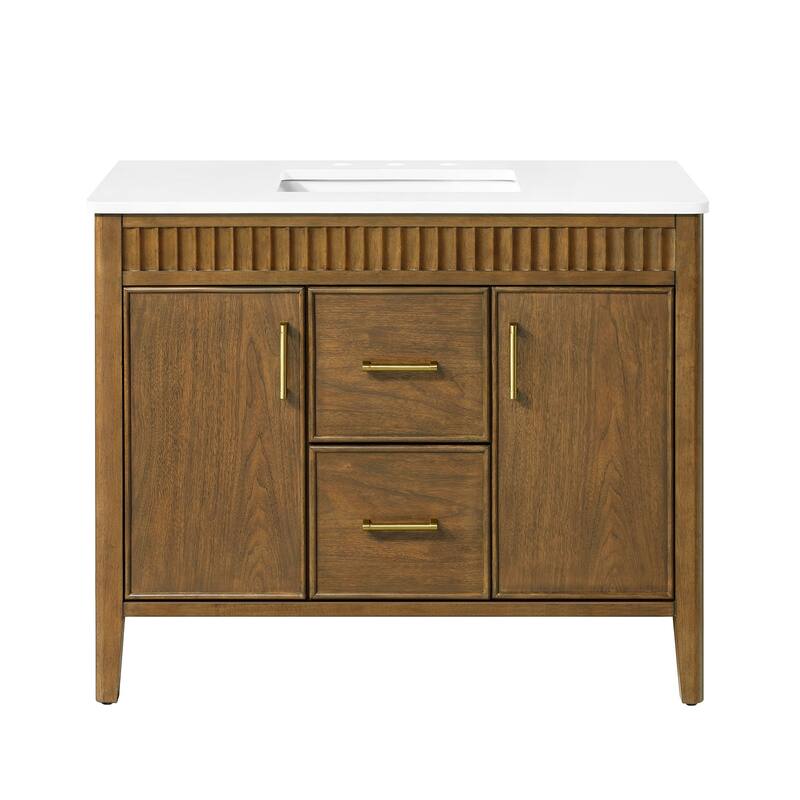 Juliette Warm Walnut Bathroom Vanity with White Quartz Top