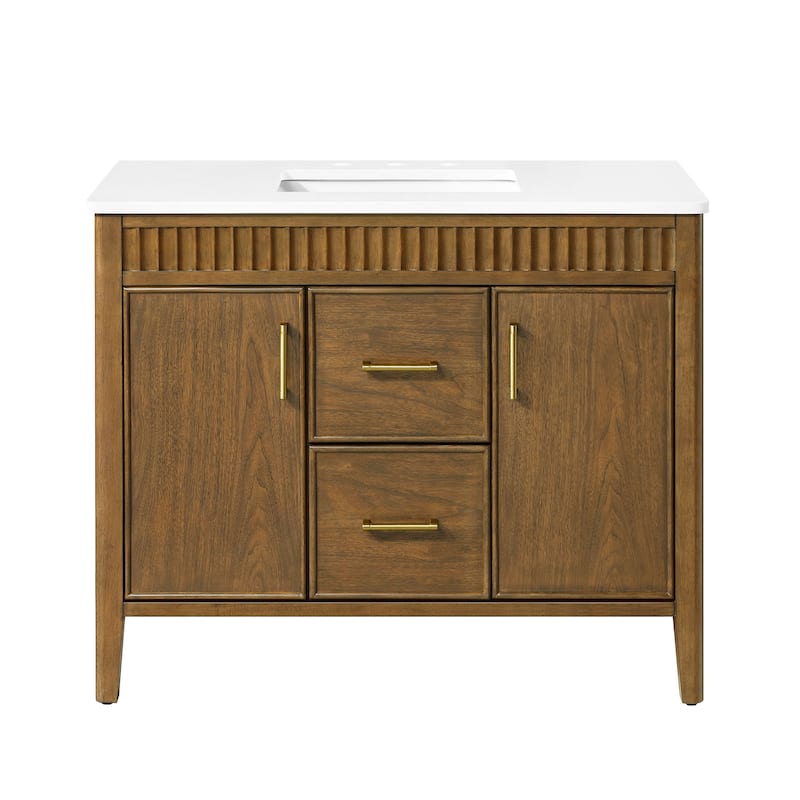 OVE Juliette Warm Walnut Bathroom Vanity with White Quartz Top