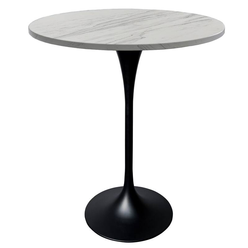 LeisureMod Verve Round Bar Dining Table with White Resin TableTop and Black Steel Base for Kitchen & Dining Room