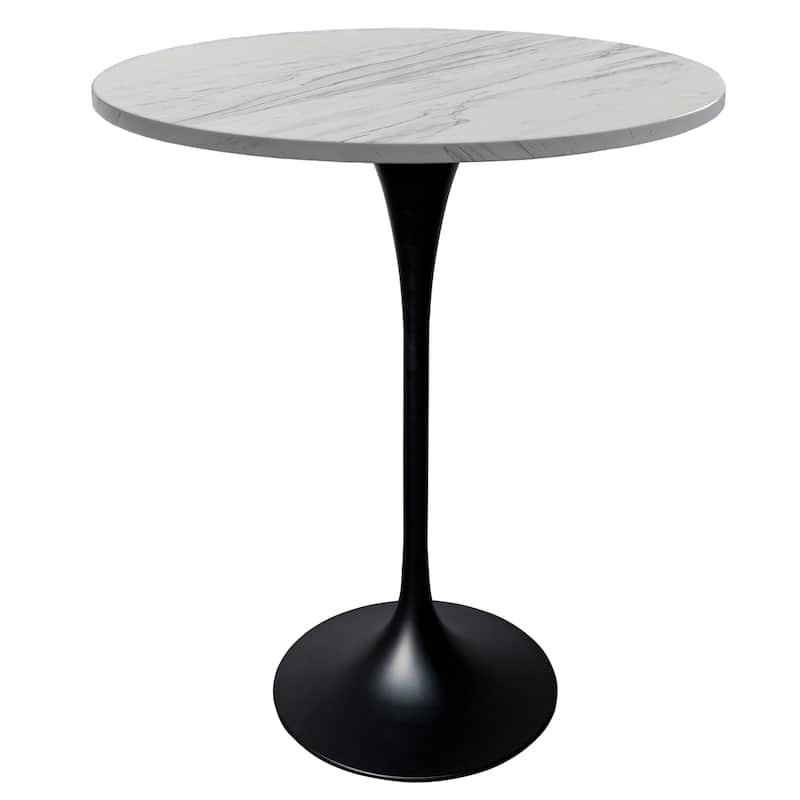 LeisureMod Verve Round Bar Dining Table with White Resin TableTop and Black Steel Base for Kitchen & Dining Room