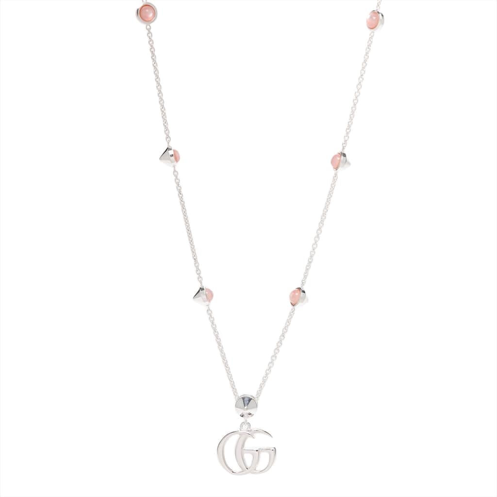 Gucci Double G Mother of Pearl Necklace - Silver with Pink