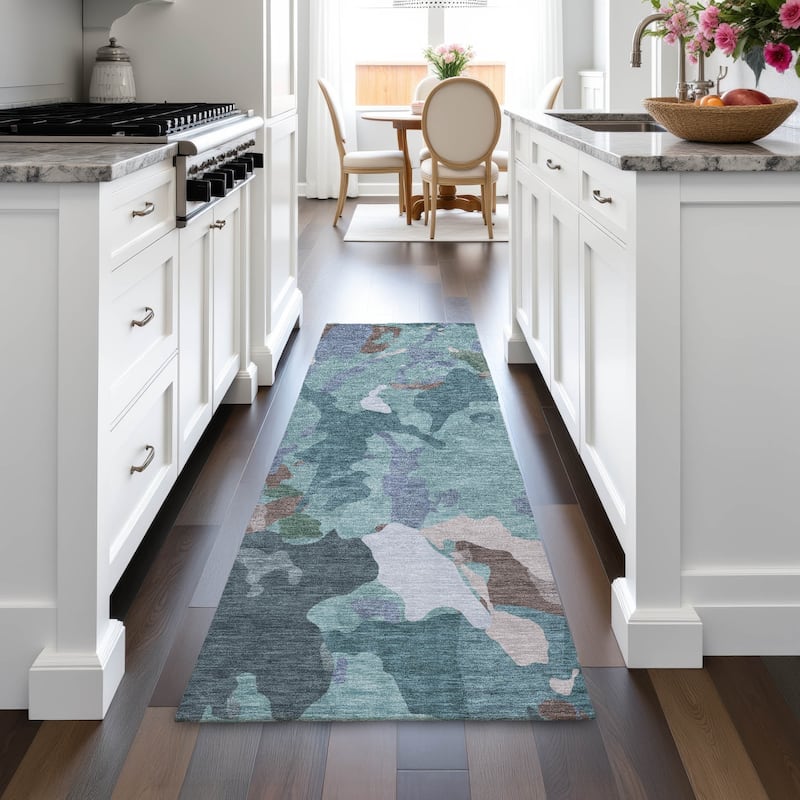 Machine Washable Indoor/Outdoor Modern Brushstrokes Chantille Rug