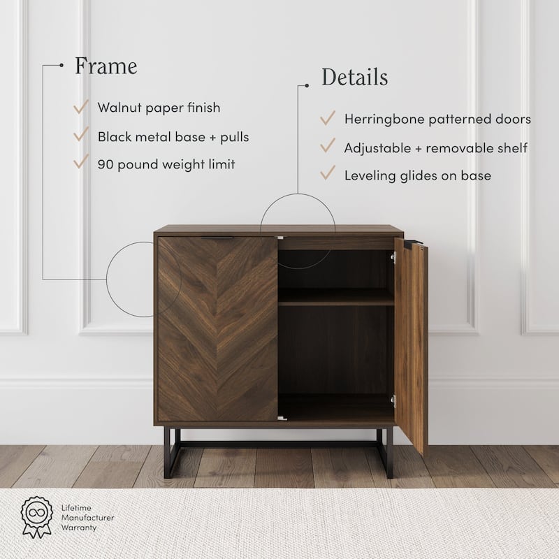 Nathan James Enloe Rustic Doors Metal Base Free Standing Modern Storage Cabinet for Entryway