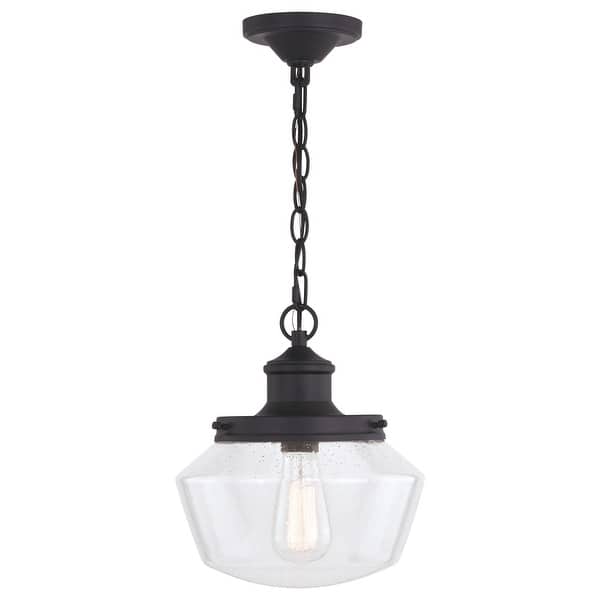 slide 2 of 10, Collins 1 Light Black Farmhouse Outdoor Pendant Clear Schoolhouse Glass - 10-in. W x 11.5-in. H x 10-in. D Matte Black - 10-in W x 11.5-in H x 10-in D