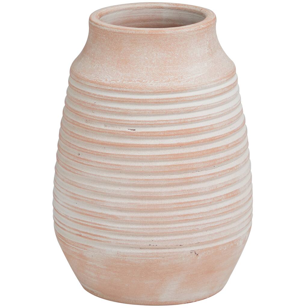 Ceramic Whitewashed Ribbed Vase - Pink - Roche River Decor - 8"W x 8"L x 11"H