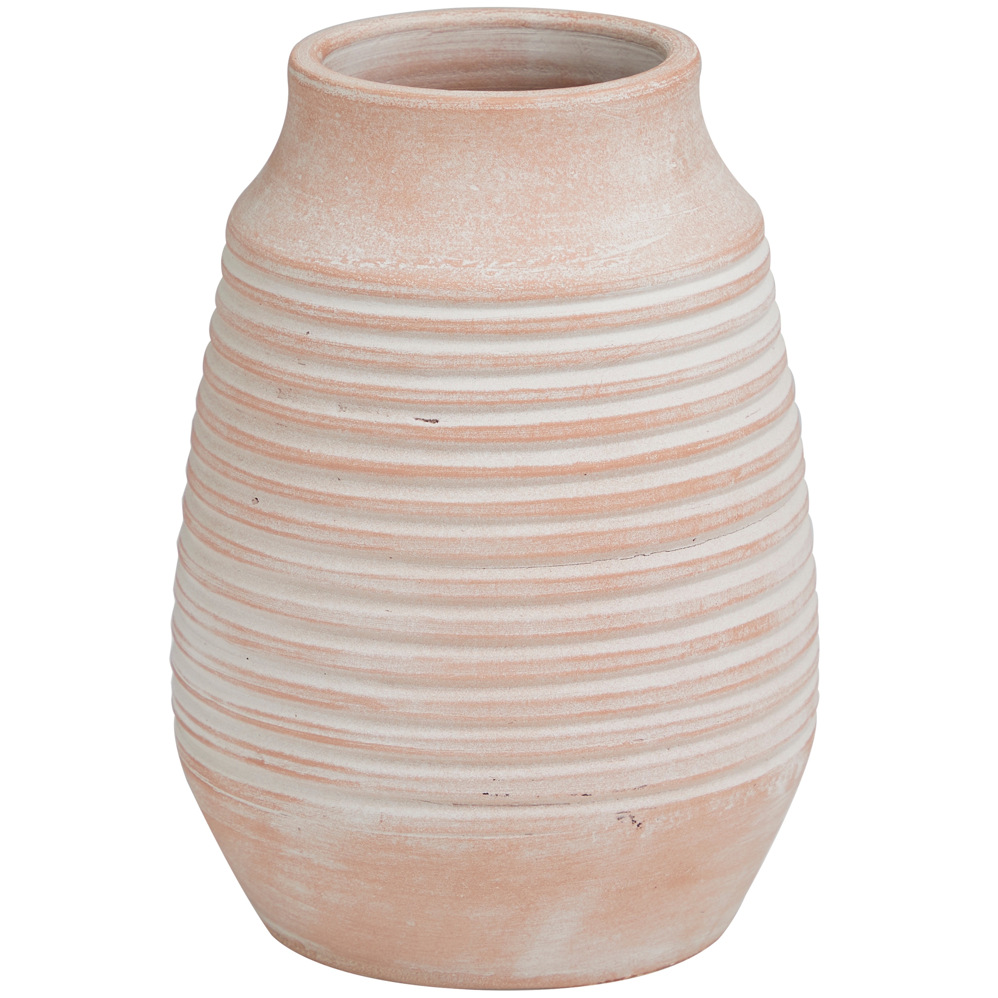 Ceramic Whitewashed Ribbed Vase - Pink - Roche River Decor - 8"W x 8"L x 11"H