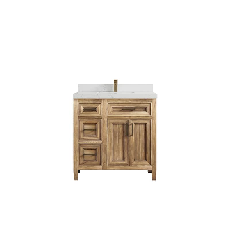 Willow Collections 36 in. W x 22 in. D Santa Monica Teak Bathroom Vanity Center with Countertop - 2" Empira White - Whitewashed Teak