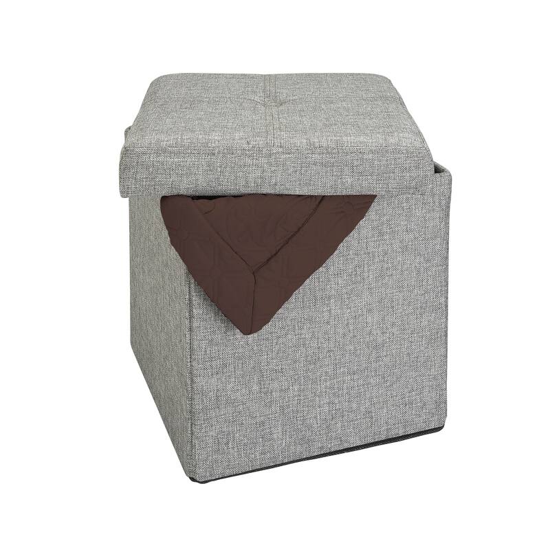 Simplify Linen Look Single Foldable Ottoman in Grey