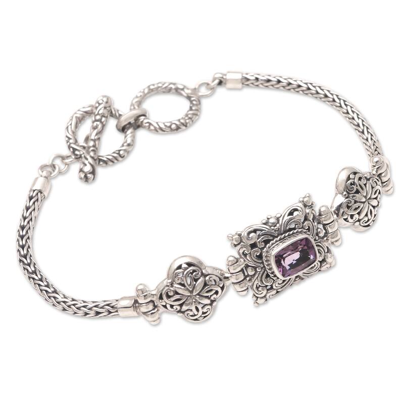 Novica Handmade Sunset Amethyst Pendant Bracelet - Silver