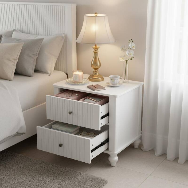 Christopher Knight Home - Modern Compact 23"H Wooden Nightstand Set with Vertical Slats Front Textured, Set of 2