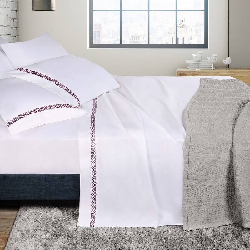 Superior Egyptian Cotton Embroidered Scroll 4 Piece Sheet Set