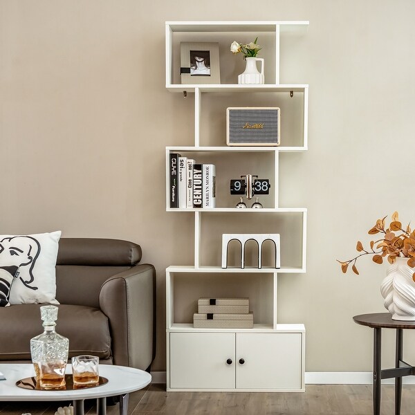 Gymax 2PCS 6-tier Geometric Bookcase S-shaped Z-shelf Bookshelf