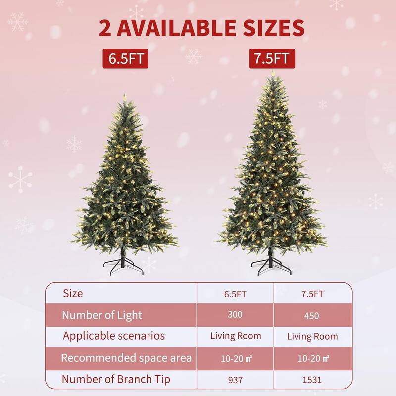 7.5 FT Prelit Christmas Tree, Pencil Christmas Tree with 240 Warm White Lights-8 Modes, Automatic Hinged Expansion