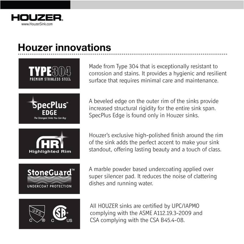 Houzer MS-1708-C Club 16-1/4" Undermount Single Basin Stainless Steel - Stainless Steel
