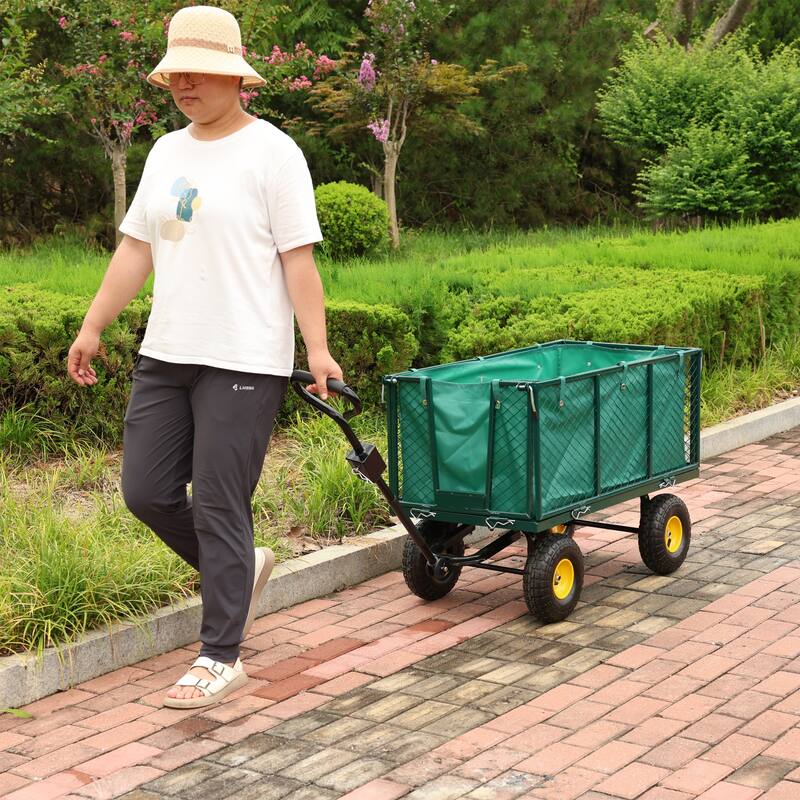 Utility Wagon with 880 lb Load - Mesh Garden Cart with 10" Tires, Removable Sides & Handle, for Landscaping & Outdoor Hauling