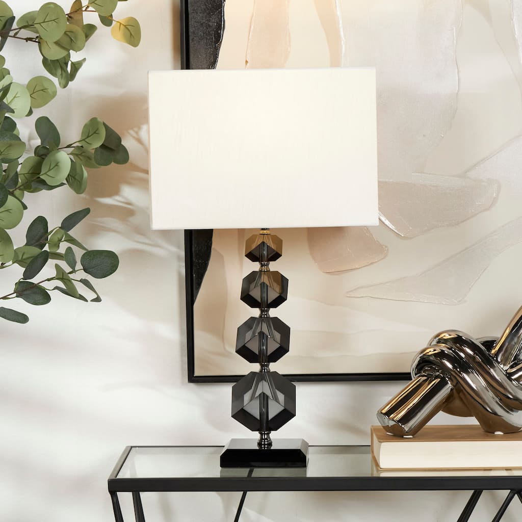 Black Crystal Geometric Diamond Inspired Room Table Lamp with Black Crystal Base