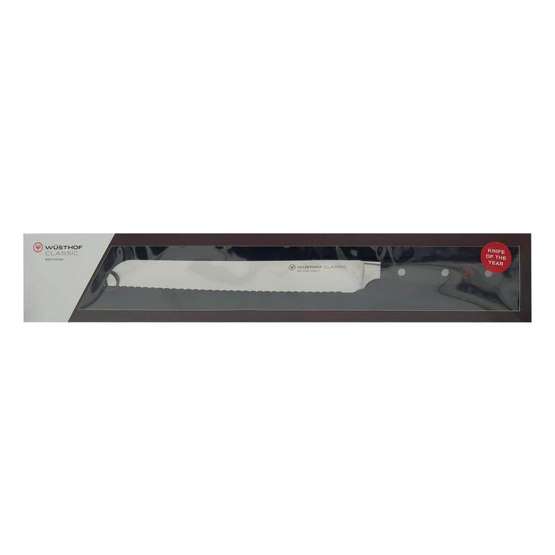 Wusthof Classic 9" Bread Knife, Silver + Wusthof Gourmet 7" Hollow Edge Santoku Knife, Black