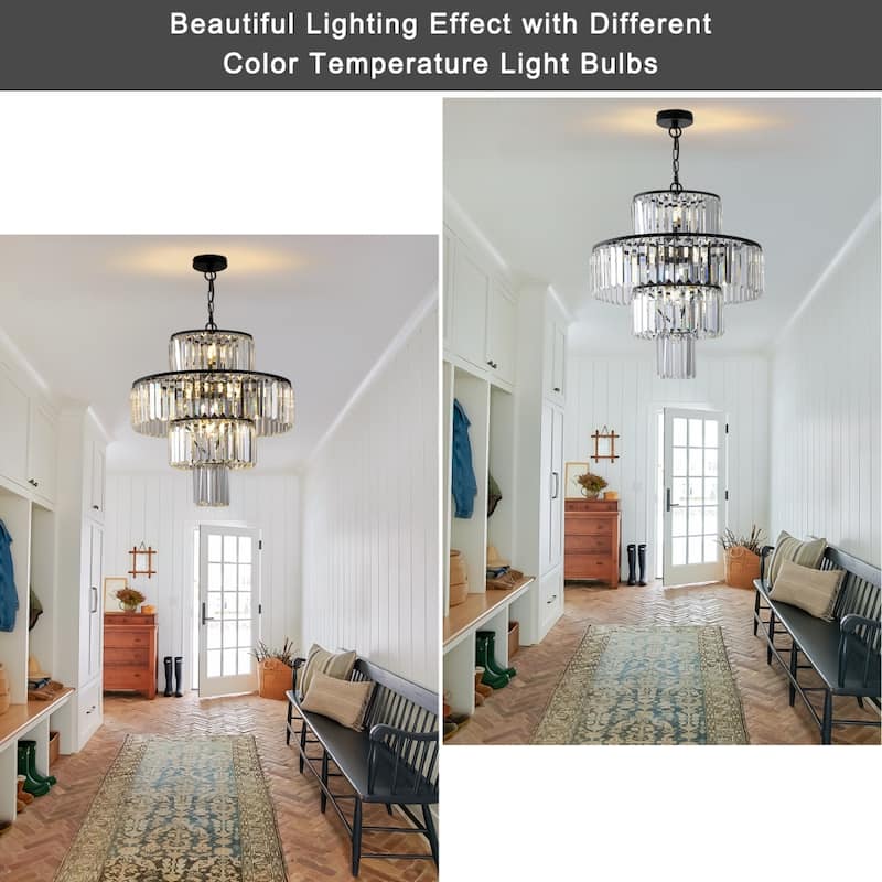 Luxury 19.7 Inch Crystal Chandelier Lights in Black Adjustable Height