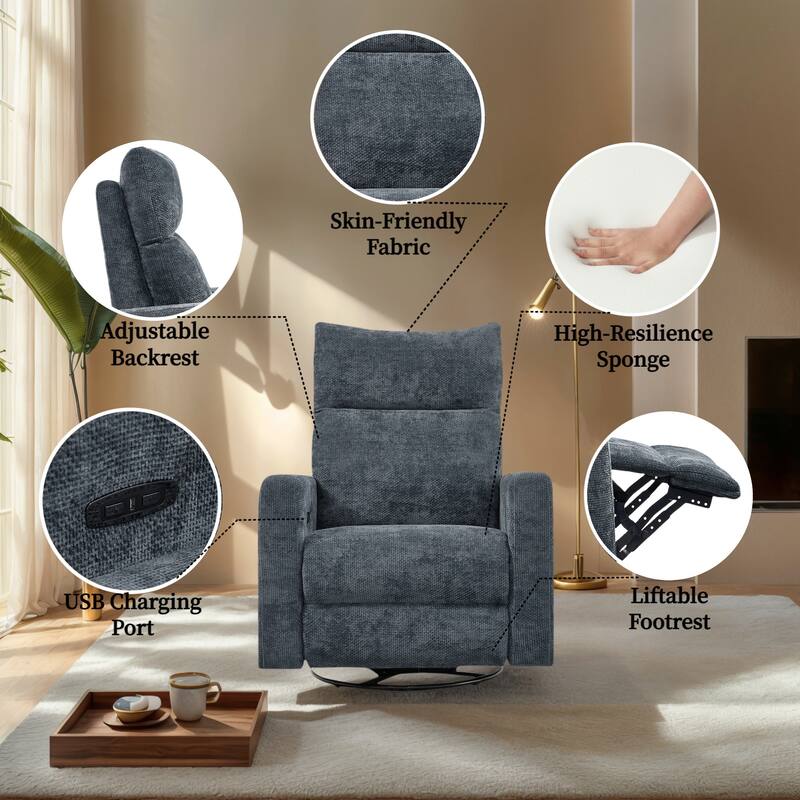 Olmas 33.5"W Power Swivel Glider Recliner with USB Charger