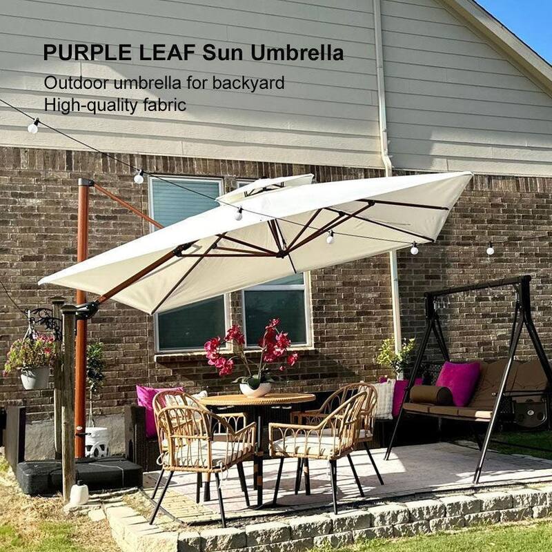 PURPLE LEAF 11ft Square Wood Pattern Patio Cantilever Umbrella