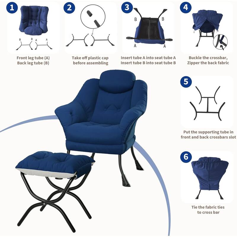 Lazy Chair, Ergonomic Reading Armchair Foldable Footrest, Modern Lounge Chair Removable Washable Cover