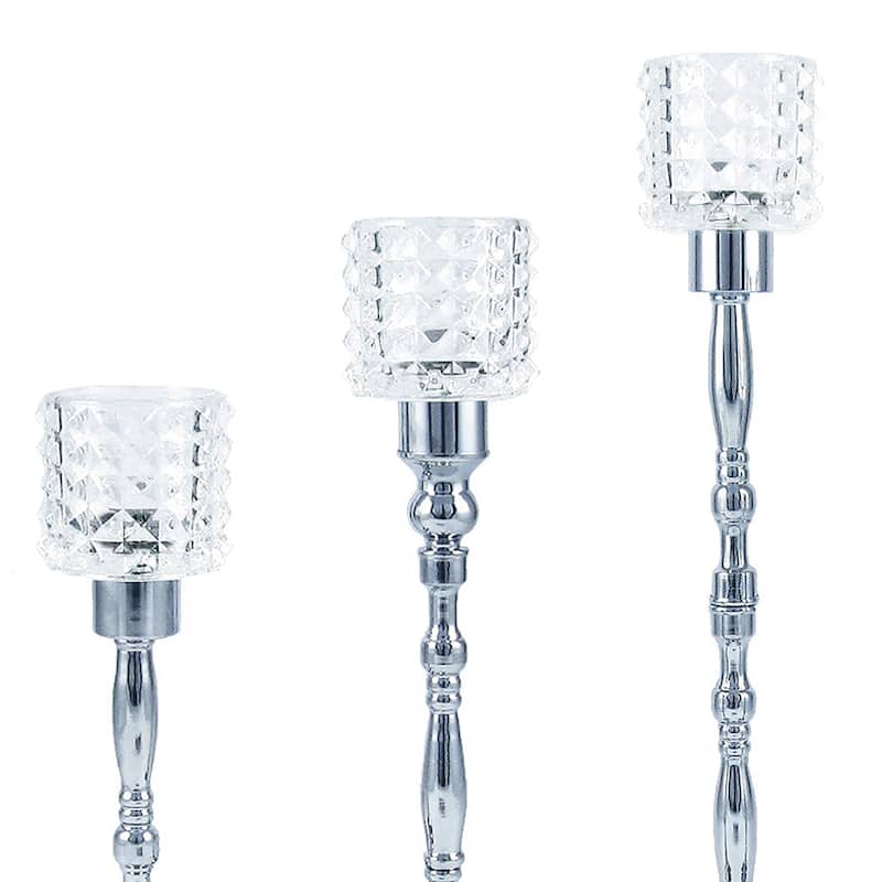 Set of 3 Crystal Glass Hurricane Candle Holder Centerpiece - 21" H x 5" D