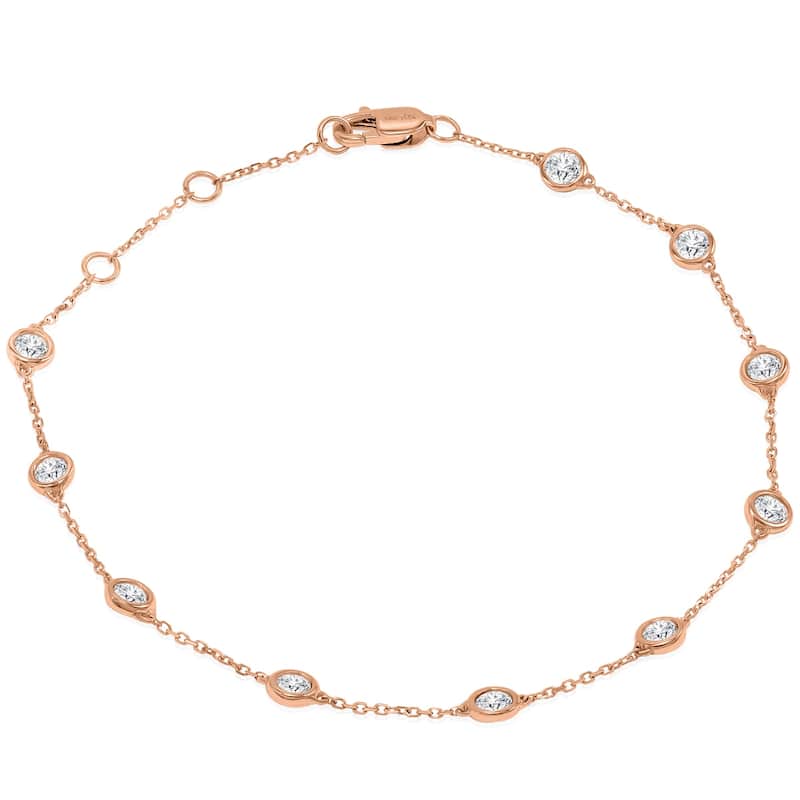 Marquee 3/4 Carat TW Bezel Set Genuine Diamond Station Bracelet in 14K Rose Gold