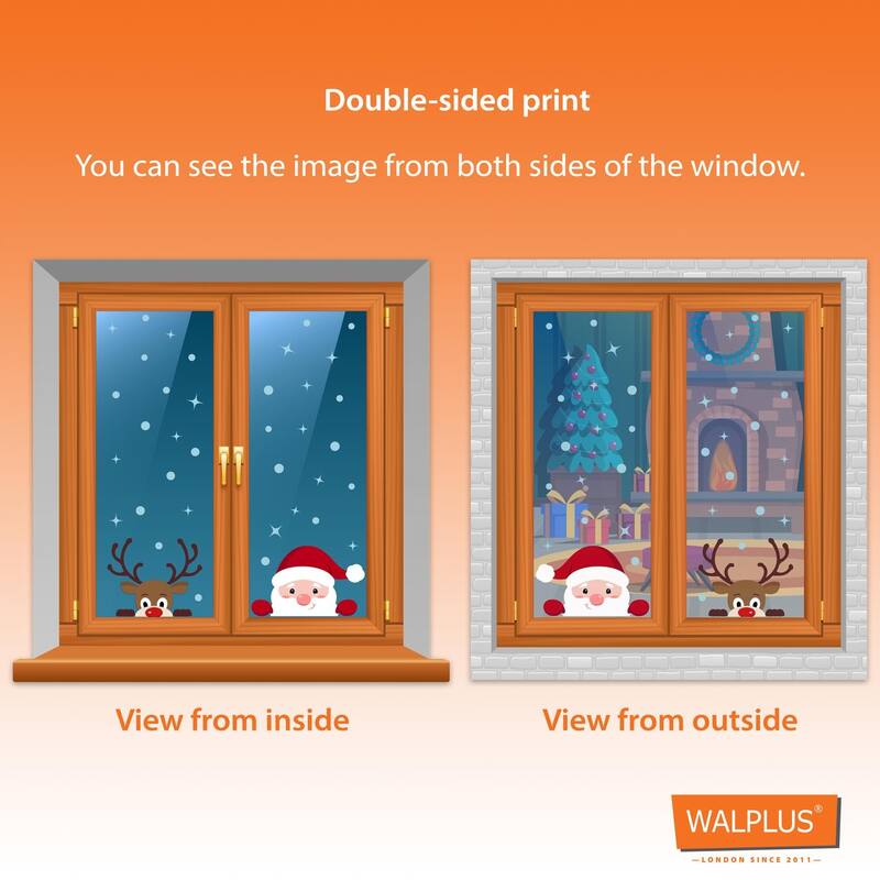 WALPLUS Xmas With Santa And Friends Christmas Window Clings Window Decoration Double Sided Reusable Removable Electrostatics PVC