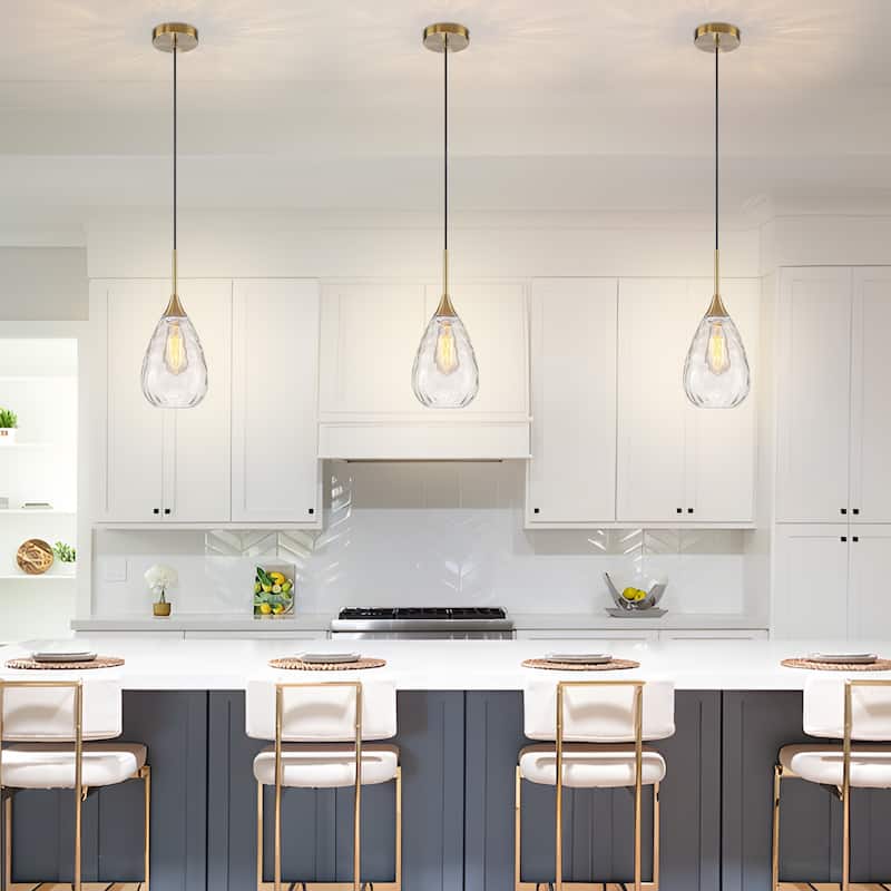 Starsky Modern Hammered Glass Tear-Drop Shade Pendant Light with Adjustable Height