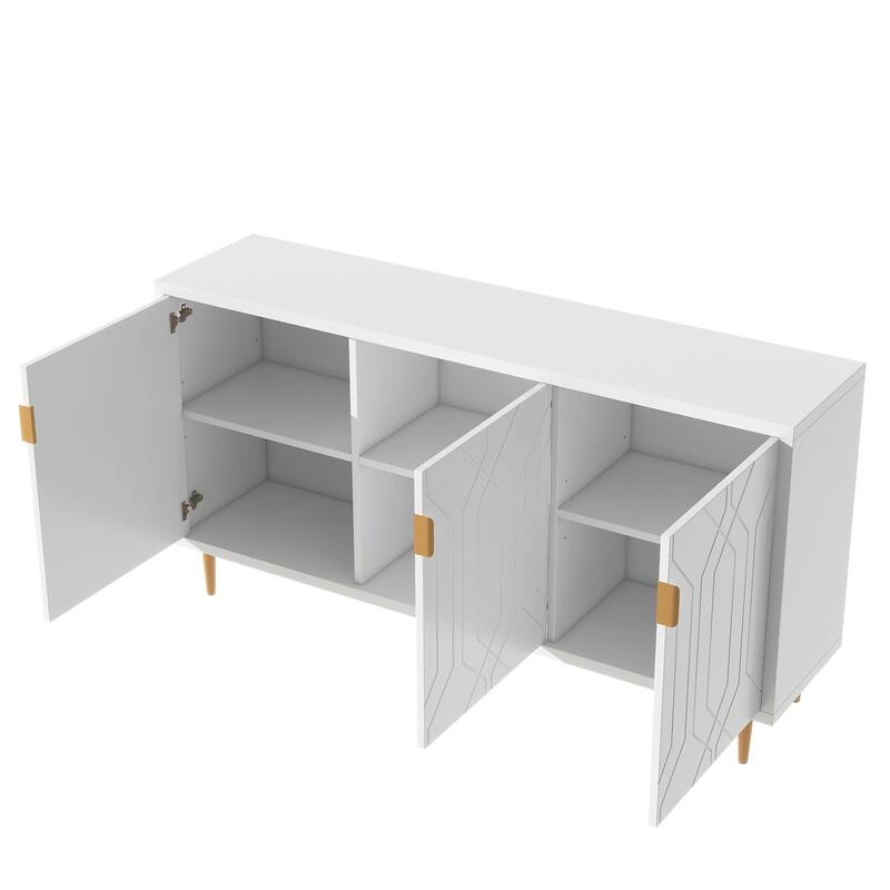 White 65" Modern TV Stand with 3 Doors & Adjustable Shelves for 70" TVs