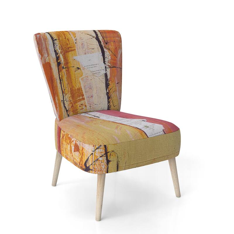 Designart "Orange Glam Natural Wood" Upholstered Traditional Accent Chair - Arm Chair