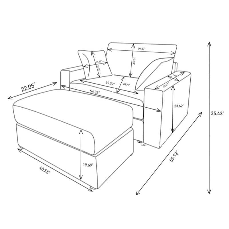 56.30" Single Sofa Chair, Independent Ottoman
