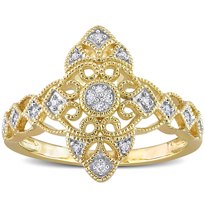Miadora 10k Yellow Gold 1/10ct TDW Diamond Lace Ring