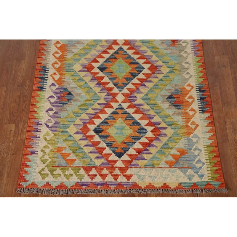 Southwestern Kilim Rug Flatweave Geometric Wool Carpet - 3'4"x 5'0"
