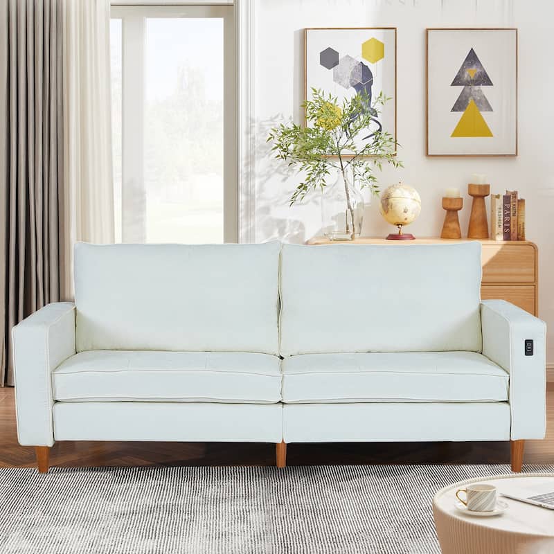 82.7" Sofas for Living Room, Comfy Love Seat Couches, Corduroy Loveseat Sofa,, Easy Assembly with USB - Beige