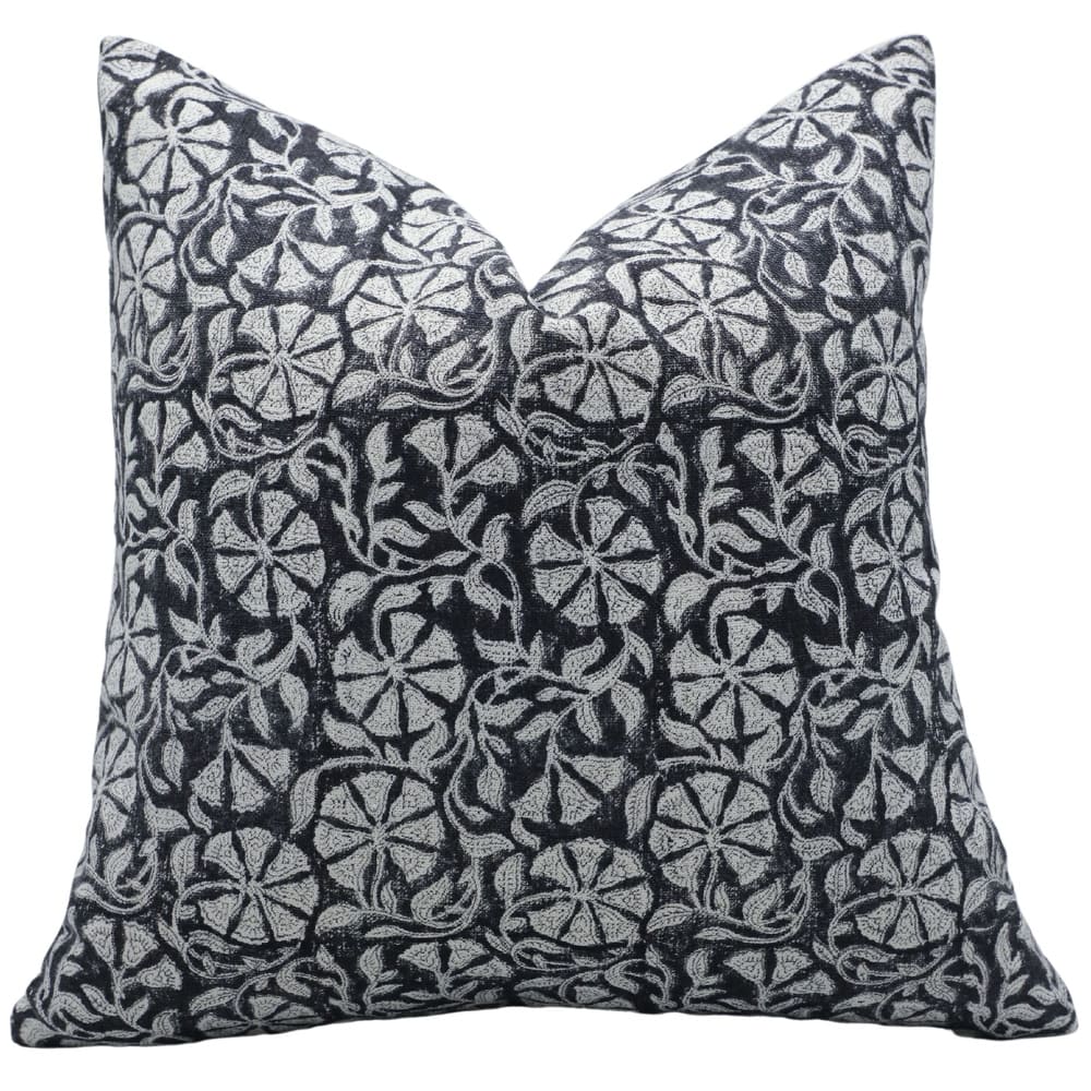 Fabdivine Black Linen Handcrafted Pillow Cover Vintage Sustainable Cushion, Sudarshan Jaal