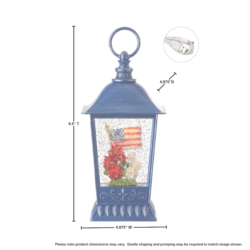 American Flag And Geranium Waterglobe With Usb 9.5"