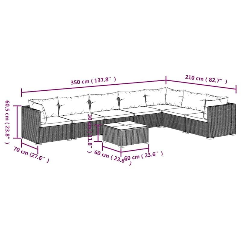 vidaXL Patio Lounge Set Outdoor Sectional Sofa Set Table Garden Poly Rattan